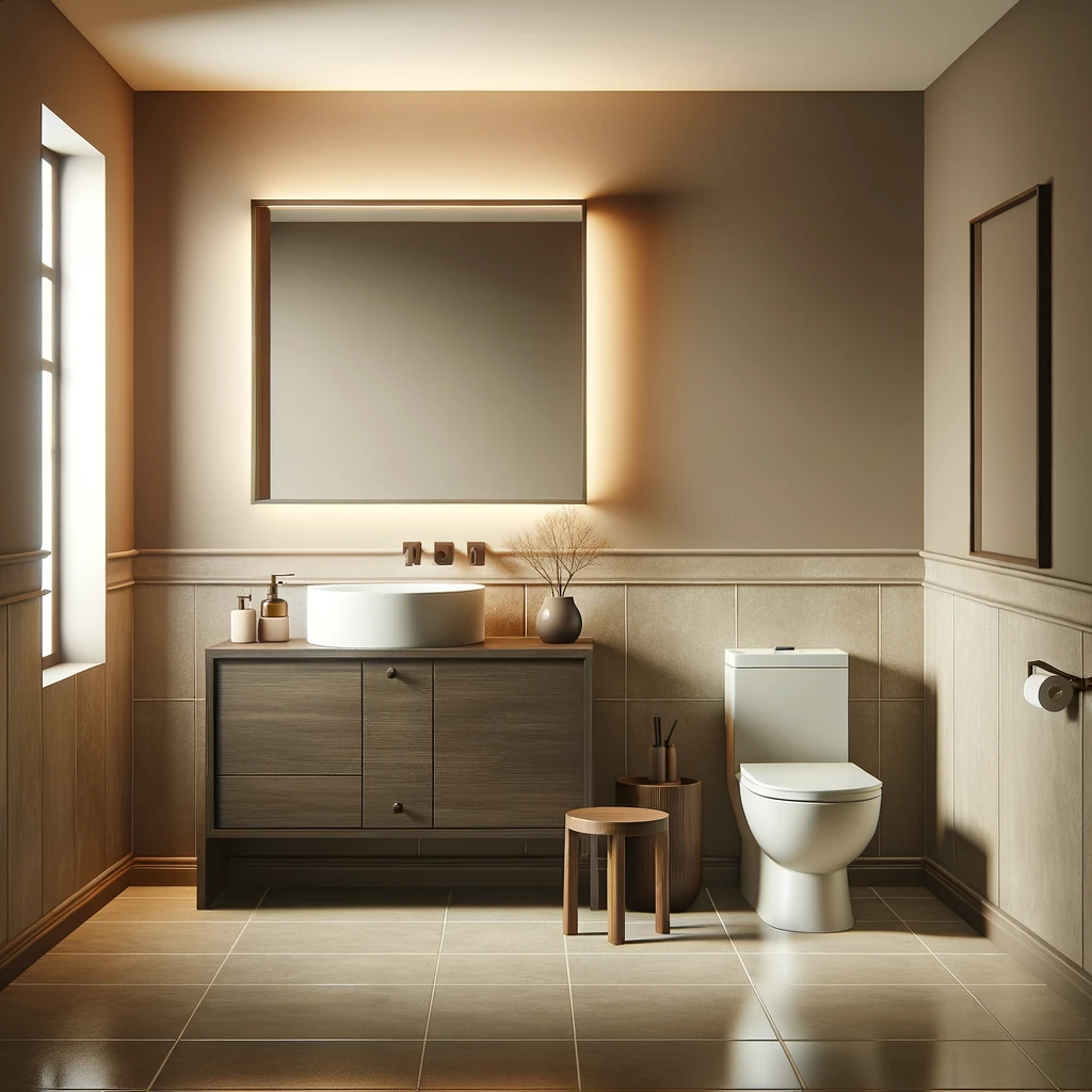 An elegantly designed half bath featuring bold patterns and unique fixtures, exemplifying Sun Shore Construction's innovative half bath design ideas.