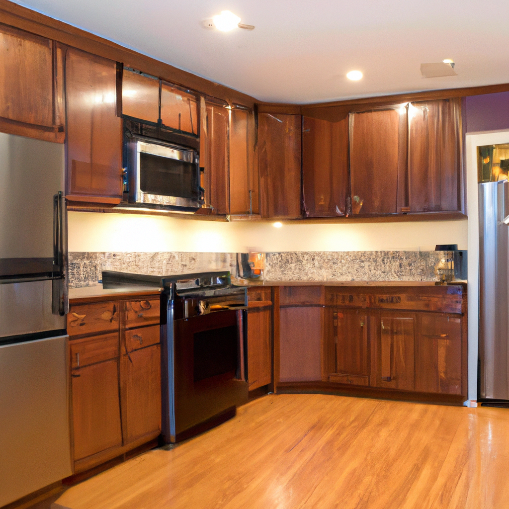 A modern kitchen with new appliances and granite countertops.