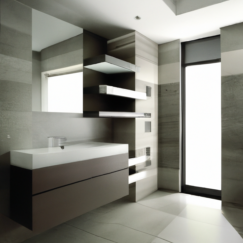 Alt Text: A modern and contemporary bathroom remodel with new features and design elements.