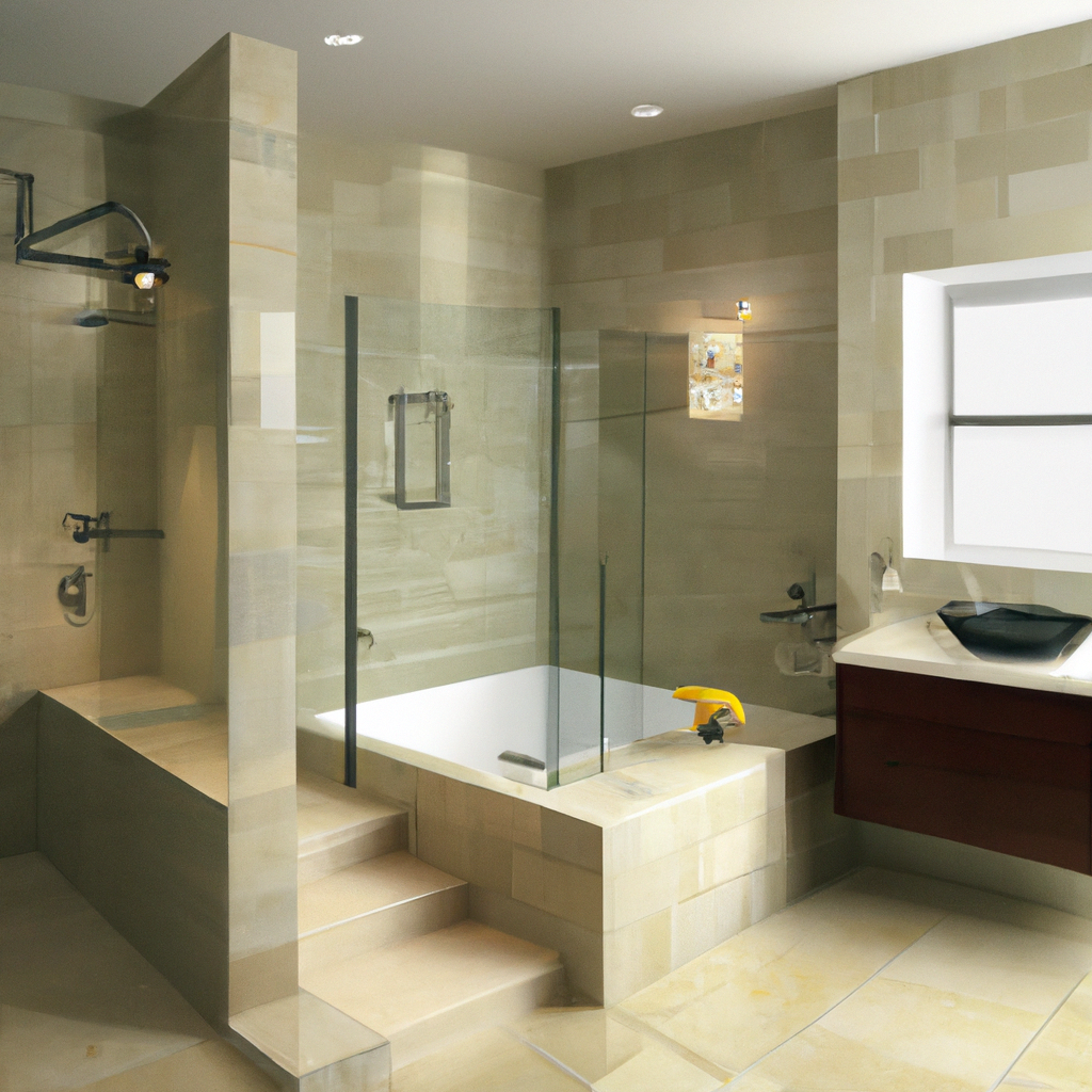 Alt Text: A modern and contemporary bathroom renovation with new tile by the best Boston contractor.