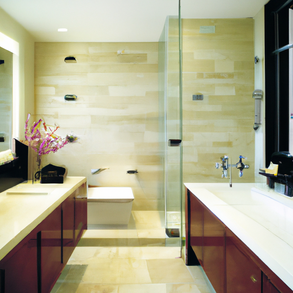 Alt Text: A modern and contemporary upscale bathroom design in a residential setting.