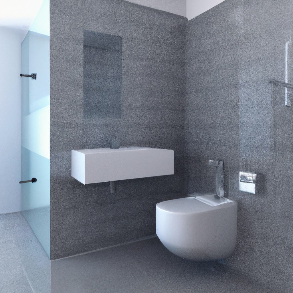 A modern bathroom with sleek and simple design featuring clean lines and minimalist decor.