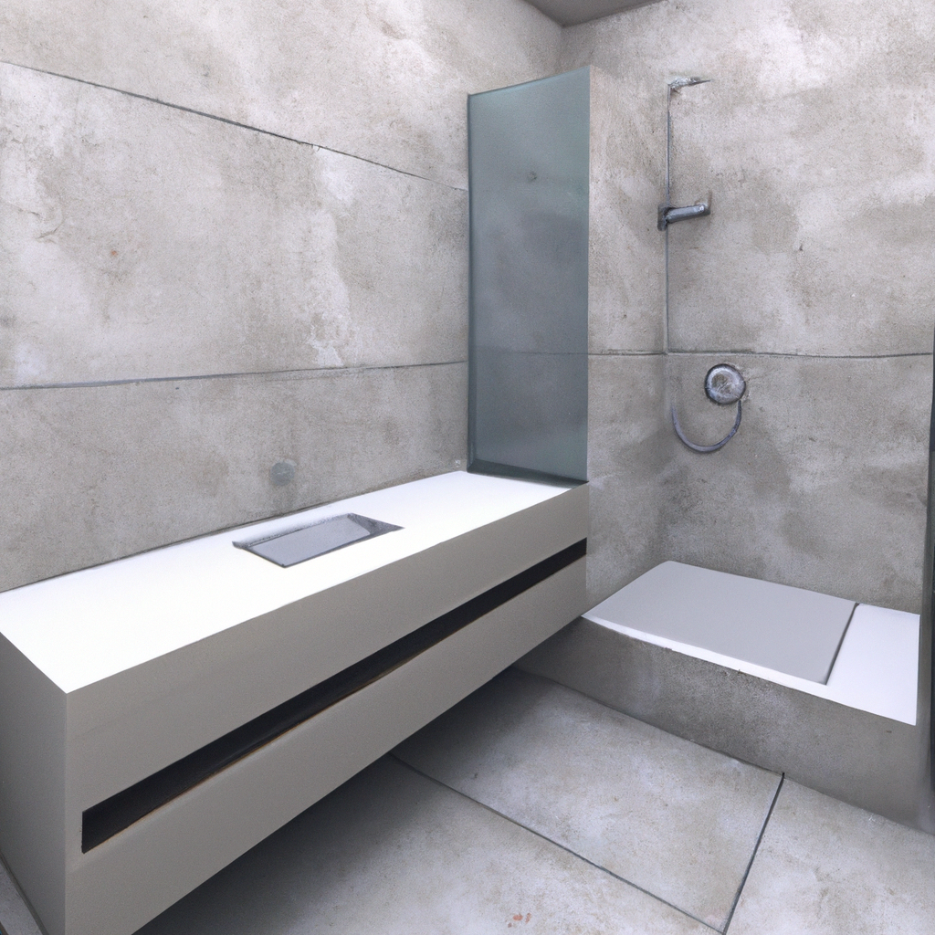 A modern and luxurious bathroom with marble countertops, a sleek bathtub, and designer fixtures.