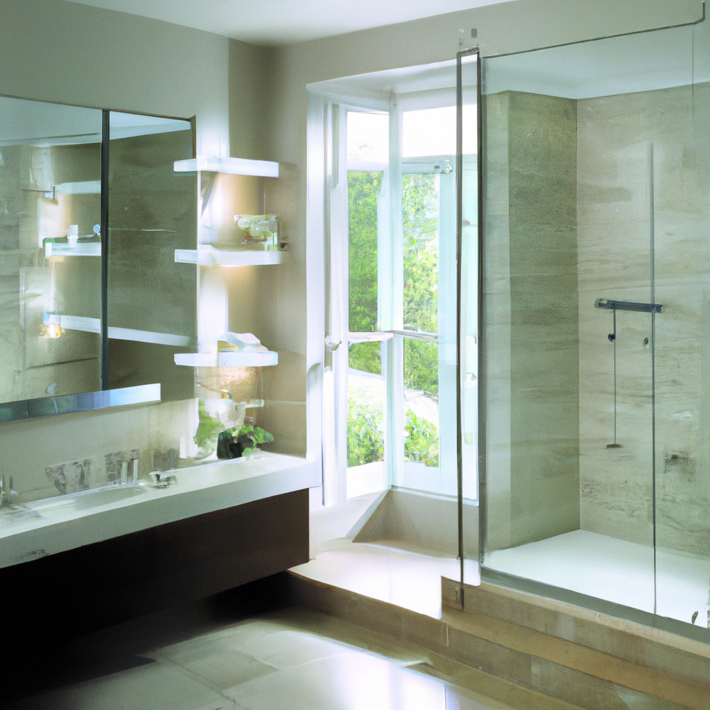 Alt Text: A sleek and modern lighting fixture illuminating a contemporary bathroom.