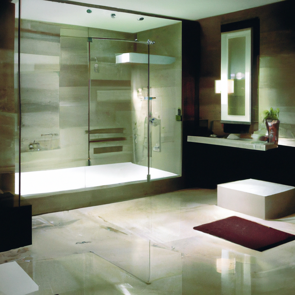 A visually stunning modern bathroom with custom design features