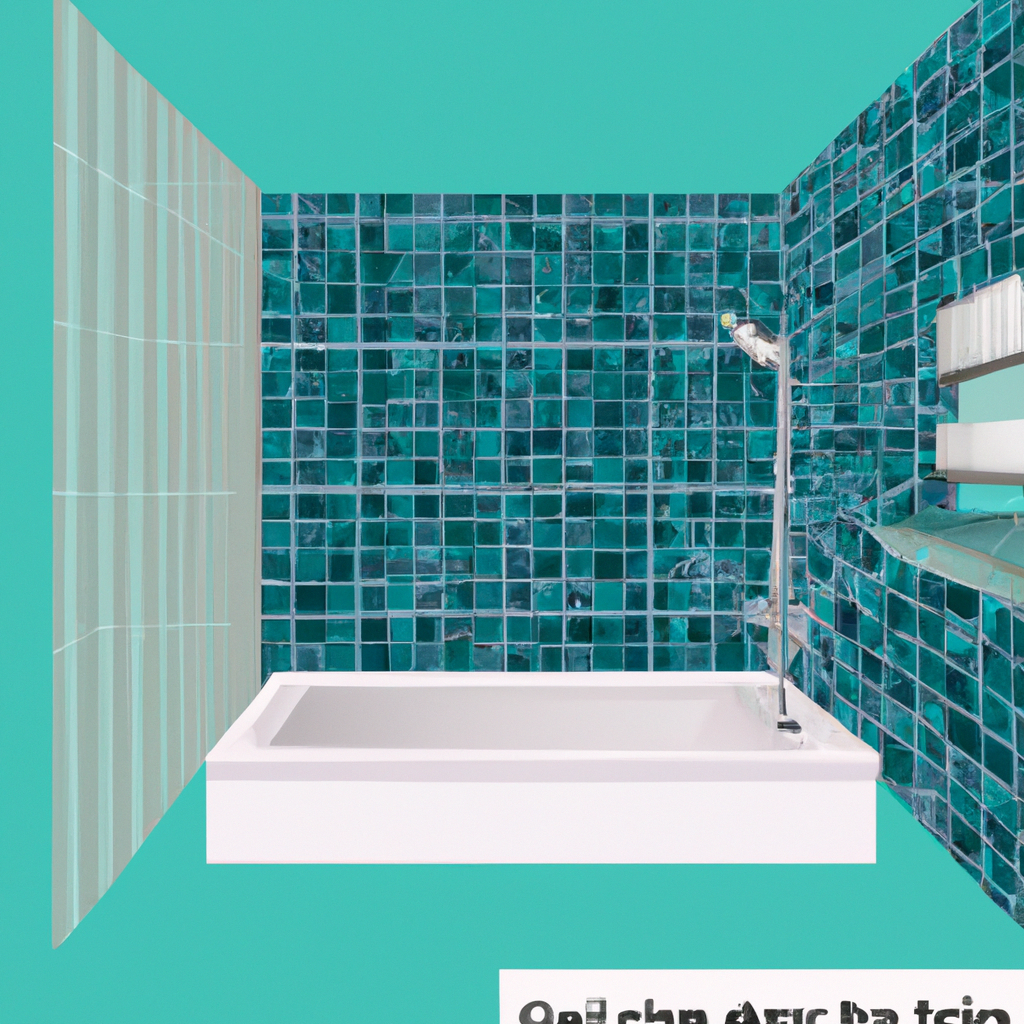 Alternative text: Photo of a modern bathroom with a price chart overlay.