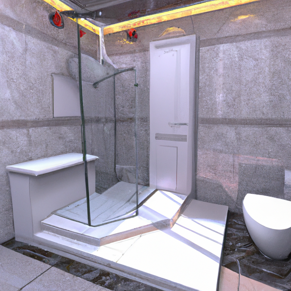 Alt Text: A modern and luxurious bathroom renovation project showcasing sleek fixtures and contemporary design elements.