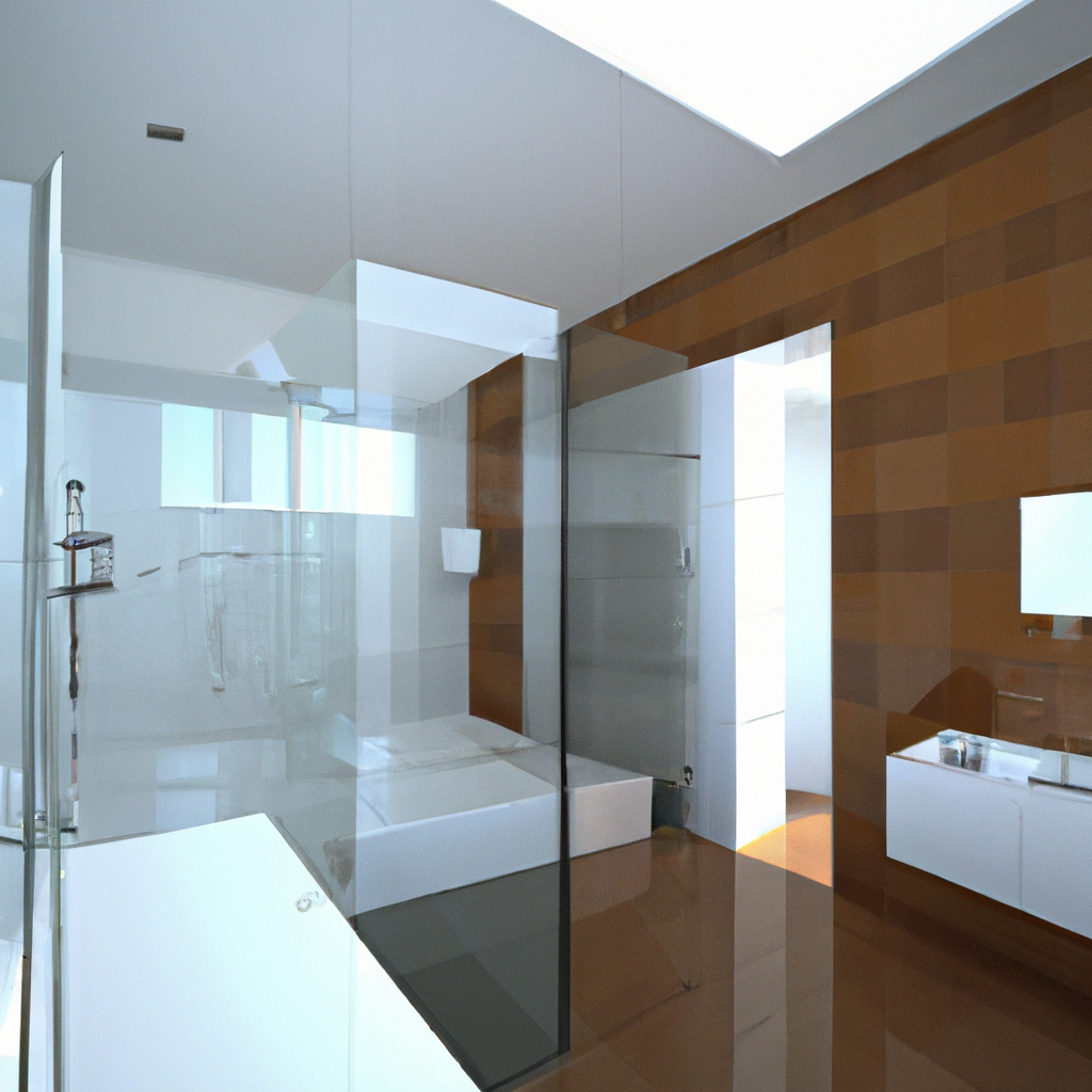 A sleek, modern bathroom with a Boston-inspired remodel featuring contemporary design elements.