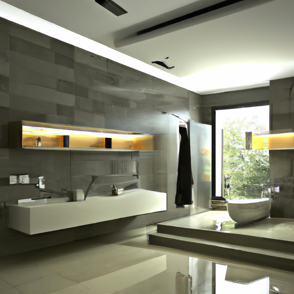 Alt text: A renovated bathroom with a modern and contemporary design featuring new fixtures and accessories.