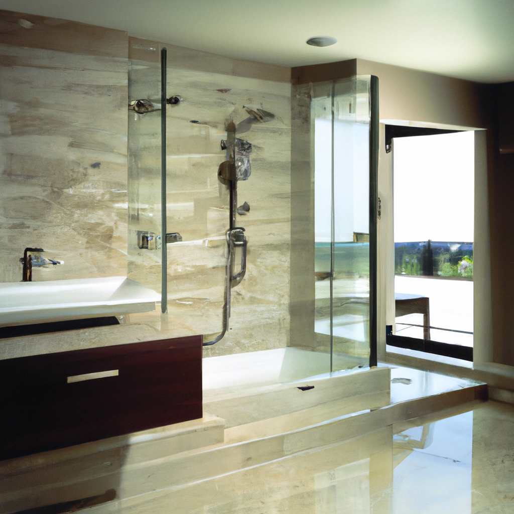 A sleek modern bathroom with contemporary fixtures.