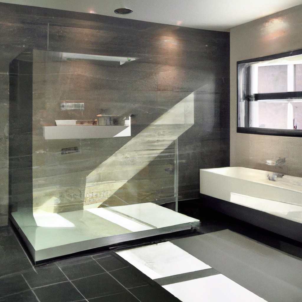 A modern and contemporary custom bathroom renovation featuring new design elements