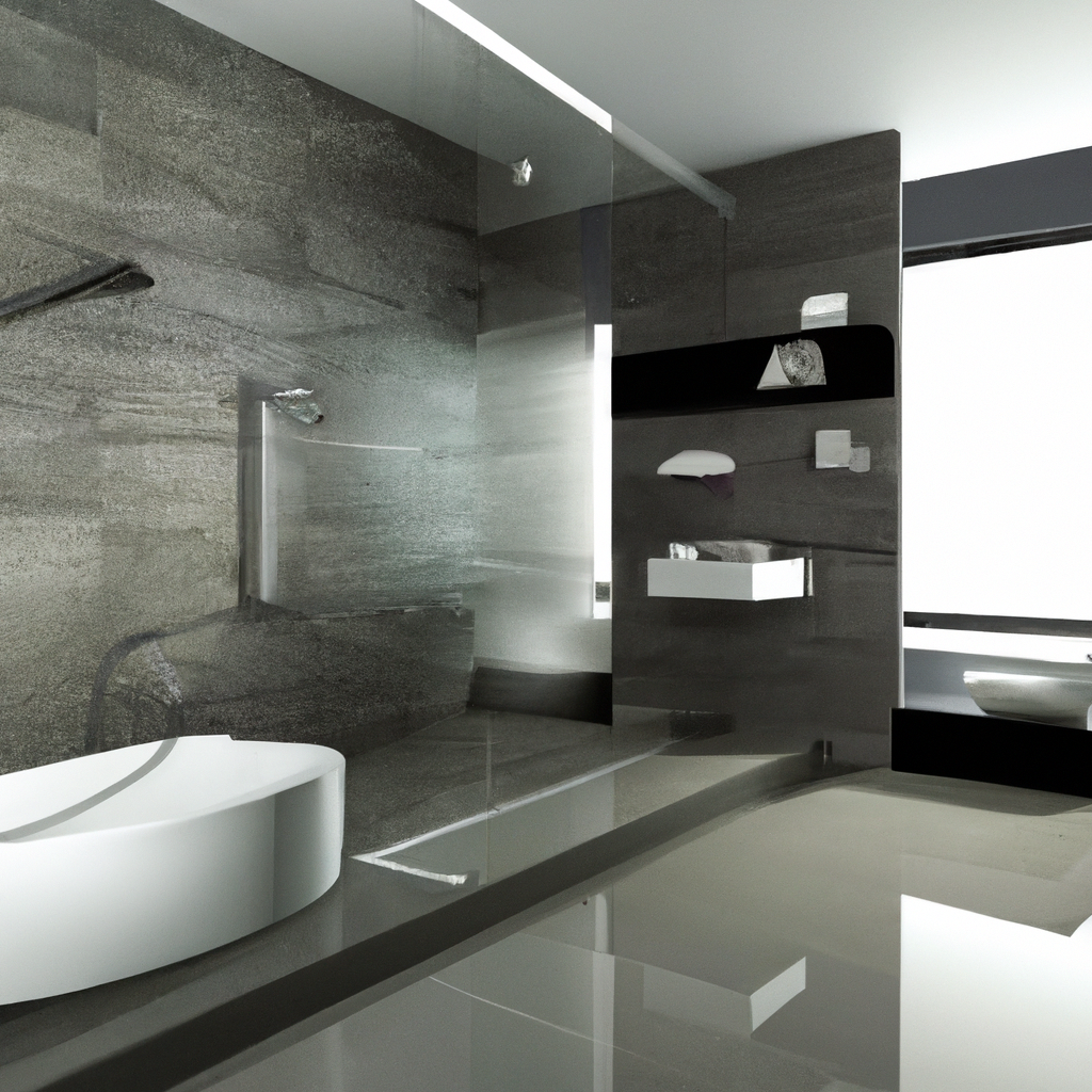 A sleek and modern bathroom with contemporary lighting fixtures.