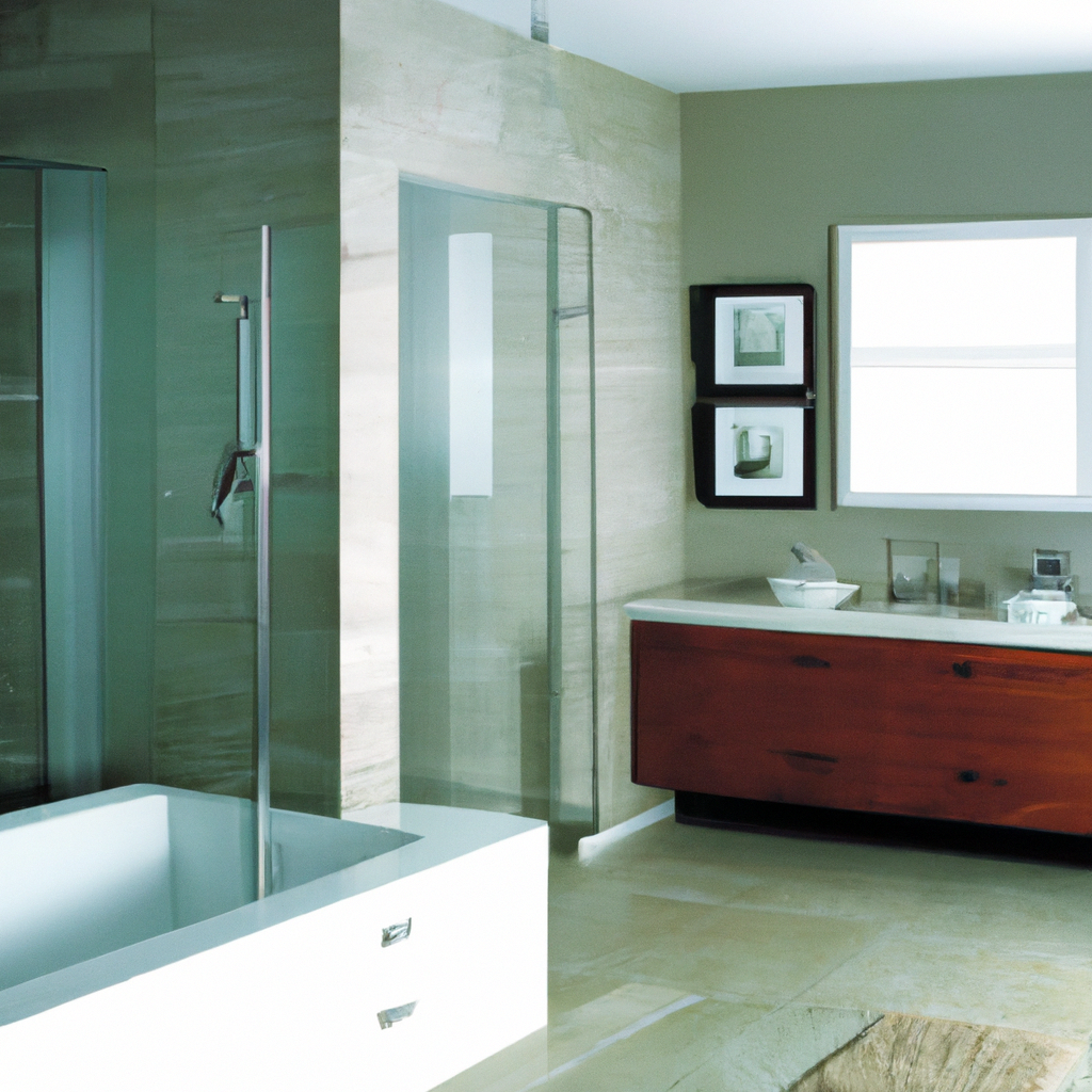 A modern bathroom with high-quality plumbing fixtures to prevent water damage.