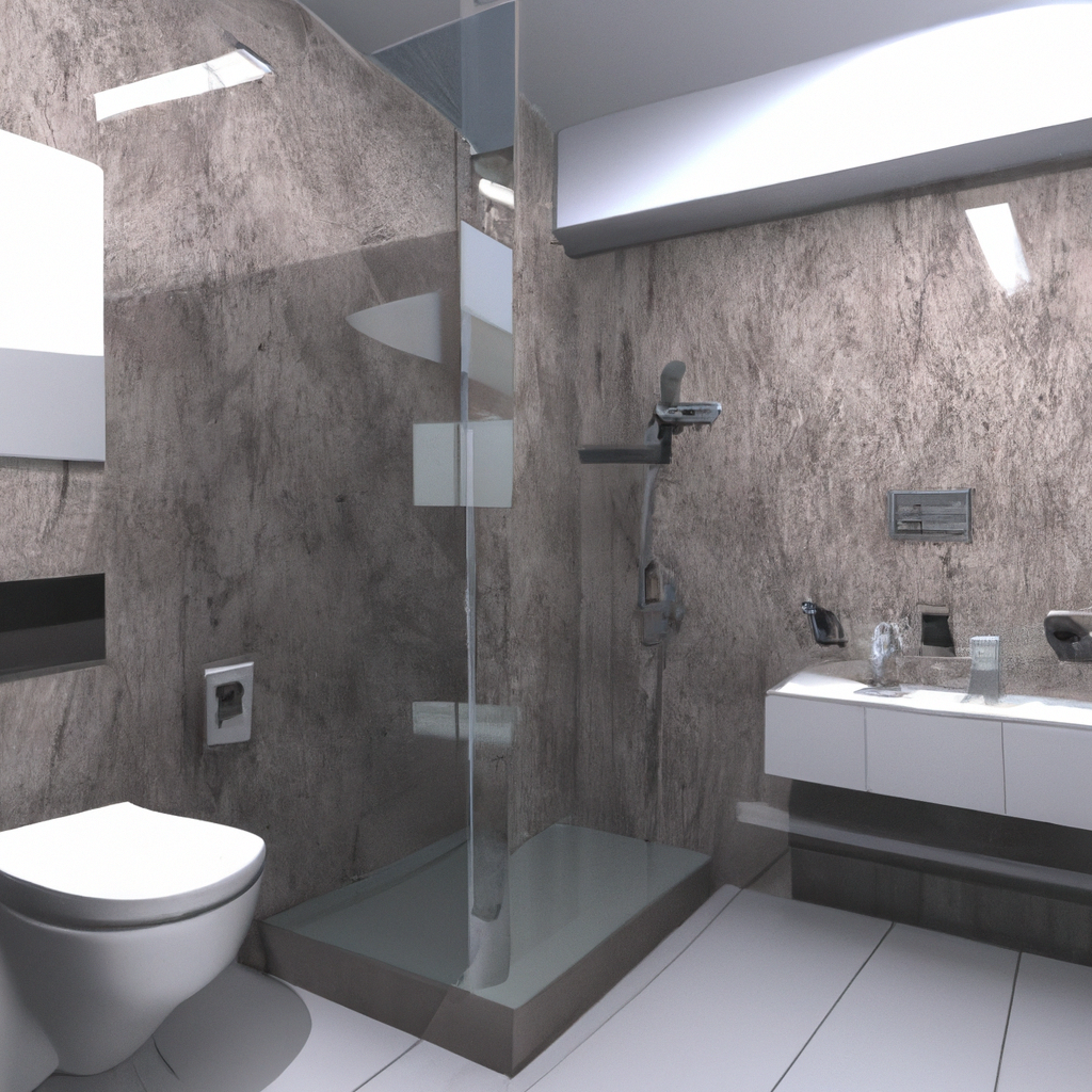 A modern bathroom with budget-friendly upgrades such as new fixtures and tile flooring.