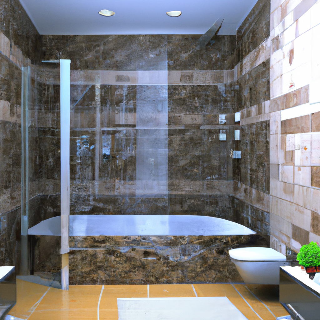 Alt Text: A stylish and modern bathroom with sleek fixtures and custom tile work.