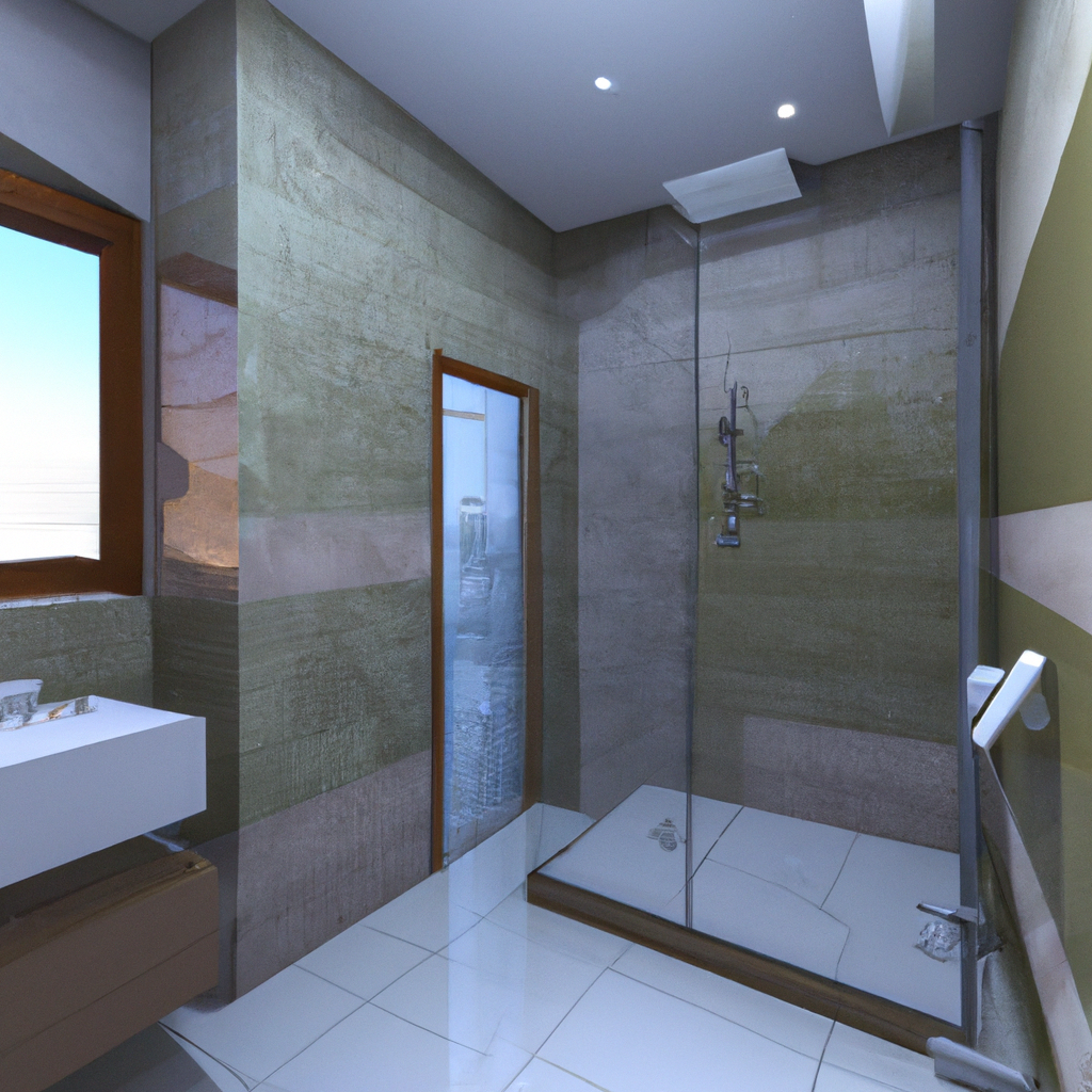 Alt Text: A modern bathroom with sleek, contemporary lighting fixtures