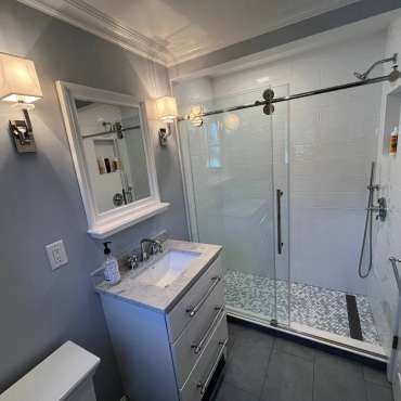 Modern Bathroom Renovation with Walk-In Shower in Needham, MA