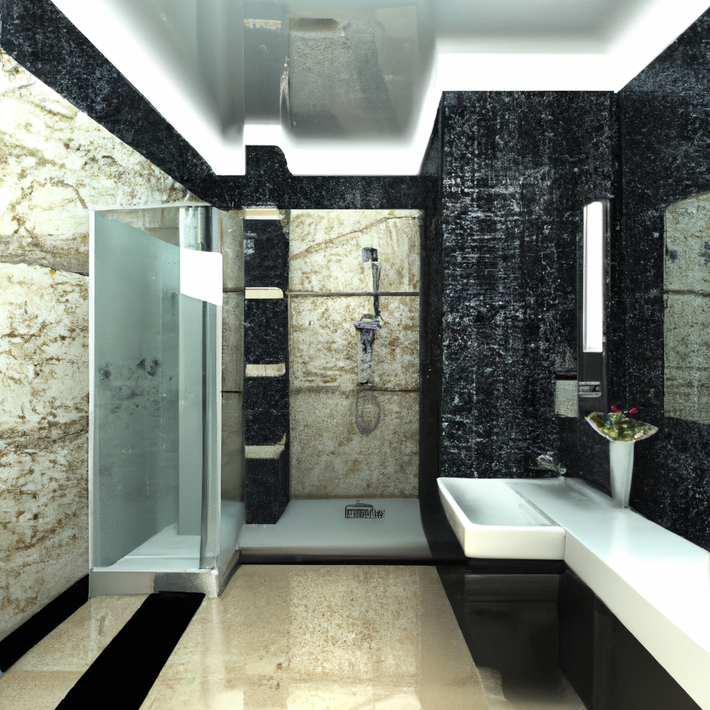 A modern bathroom with sleek design features and stylish accents.