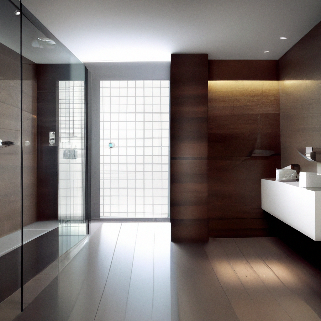 A contemporary bathroom featuring new shower tile replacement.