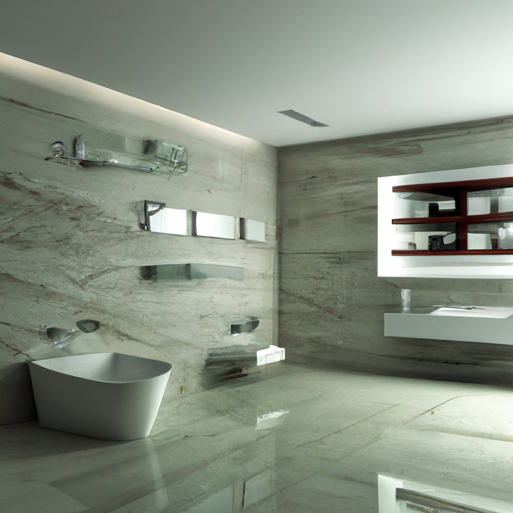 A modern and contemporary designed bathroom featuring unique custom elements.