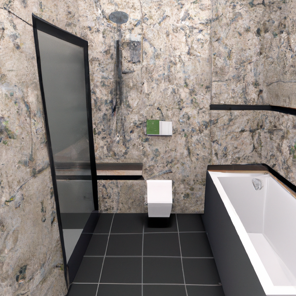 A renovated bathroom with modern fixtures and marble countertops.