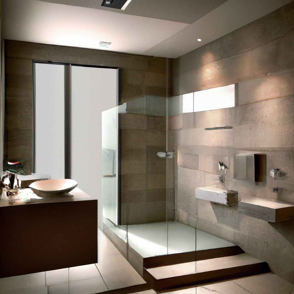 Alt Text: A sleek and stylish modern lighting fixture in a contemporary bathroom setting.