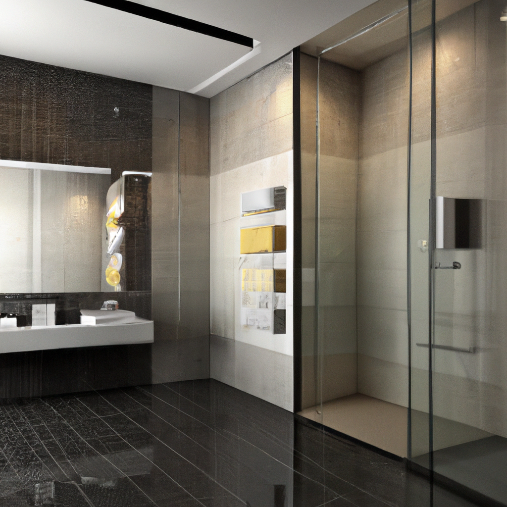 Alt text: A sleek, modern bathroom with contemporary design elements