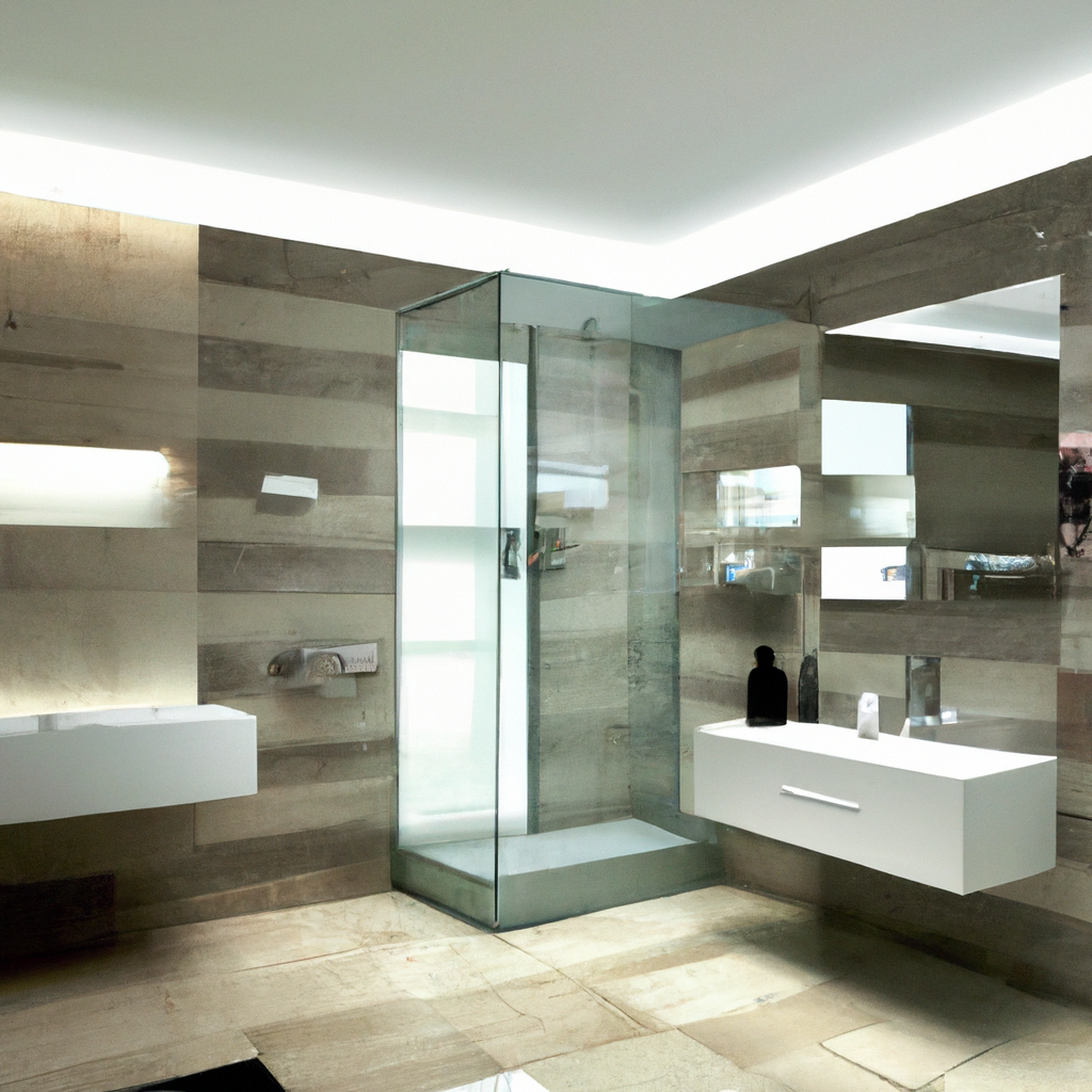 A stunning modern bathroom remodel with a luxurious design aesthetic.