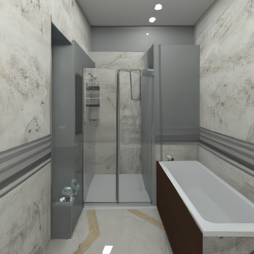 Alt text: A beautifully remodeled bathroom with marble countertops, a large freestanding bathtub, and a sparkling chandelier.