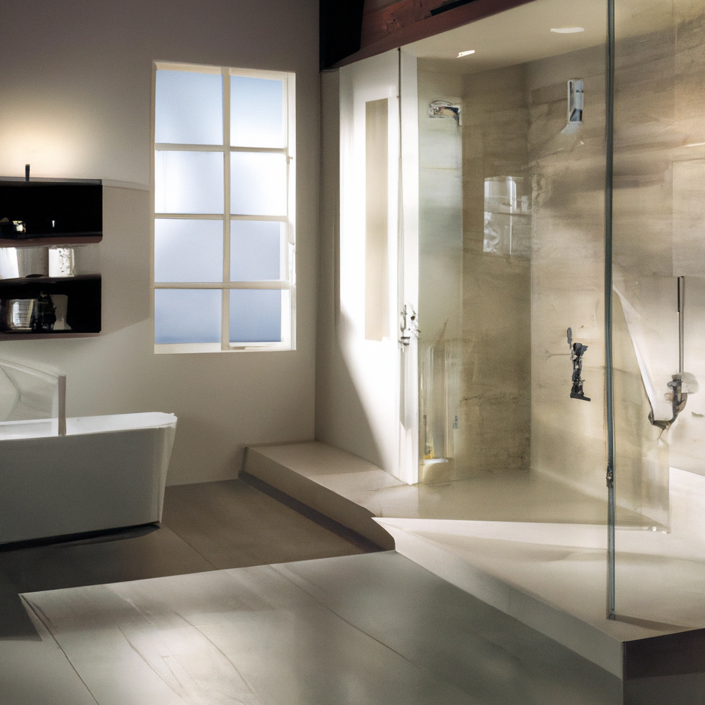 A modern and contemporary bathroom remodel with sleek design elements.