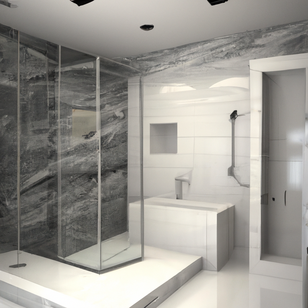 A modern and contemporary bathroom remodel in Canton featuring a stunning new design