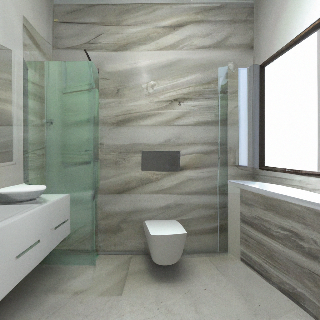 A modern bathroom with a sleek design and luxurious features.