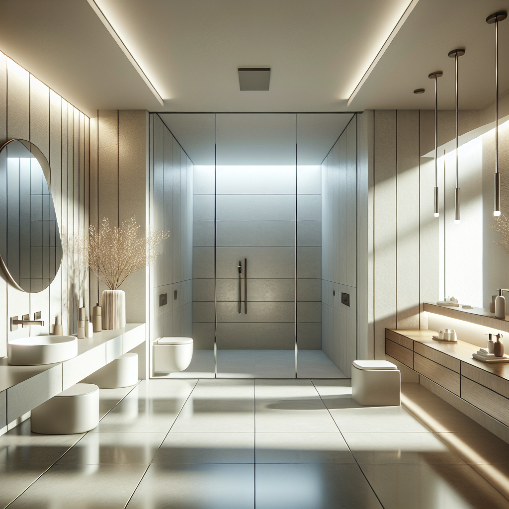 Alt Text: A luxurious modern bathroom emphasizing on elegance through minimalist design. 