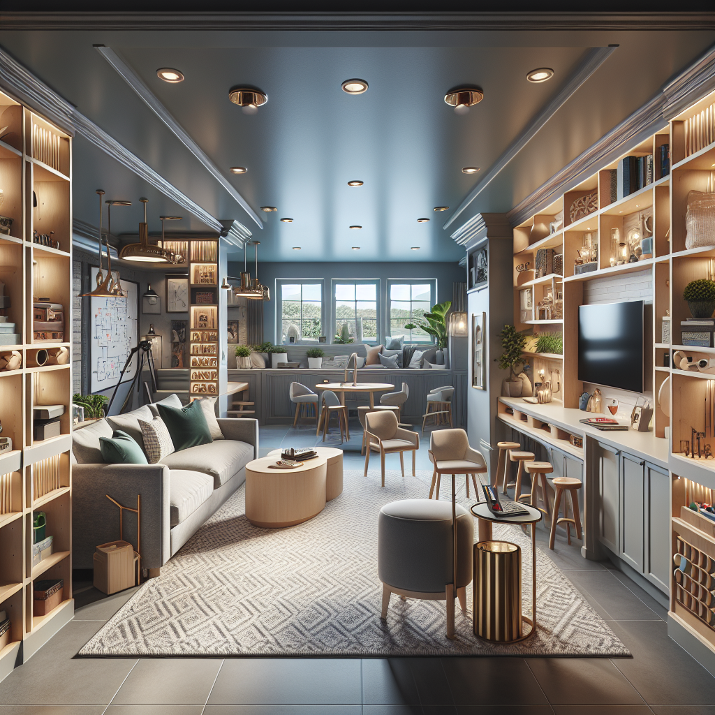 Image showcasing a modern and innovative basement upgrade featuring a contemporary design.