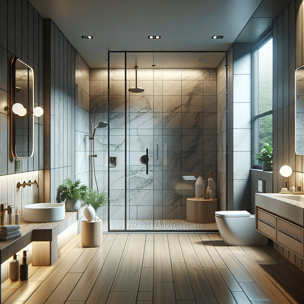 A picture showcasing the transformation of a contemporary style shower remodel, selling the comfort zone magic.