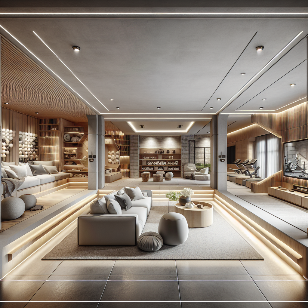 An modernly designed basement transformed into an elegant living space.