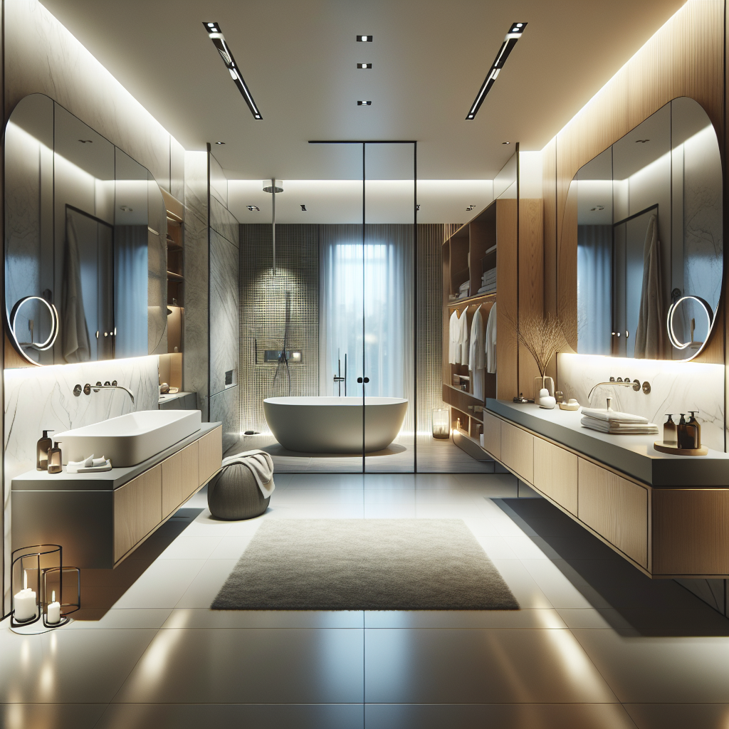 Stylish modern bathroom design radiating loftiness and opulence. 