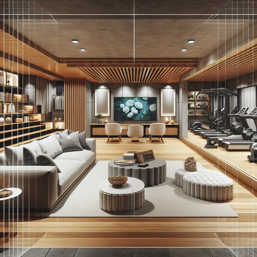 Modern reimagined basement transformed into a chic living area.