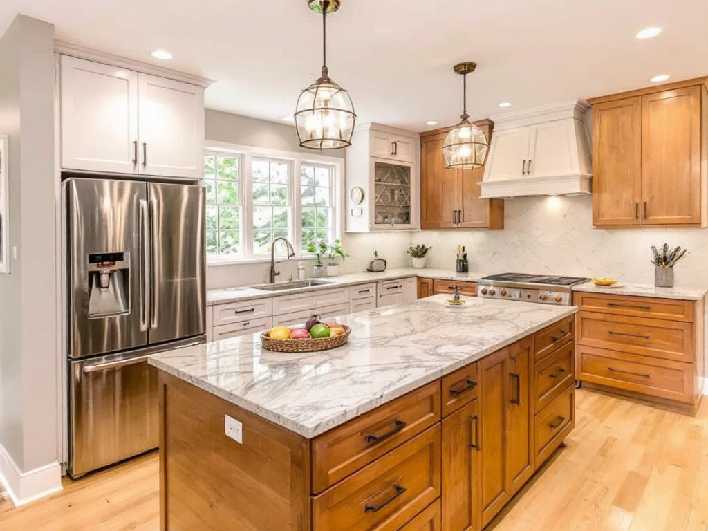 A collage of premium renovated kitchens by expert contractors near Walpole, MA displaying quality craftsmanship.