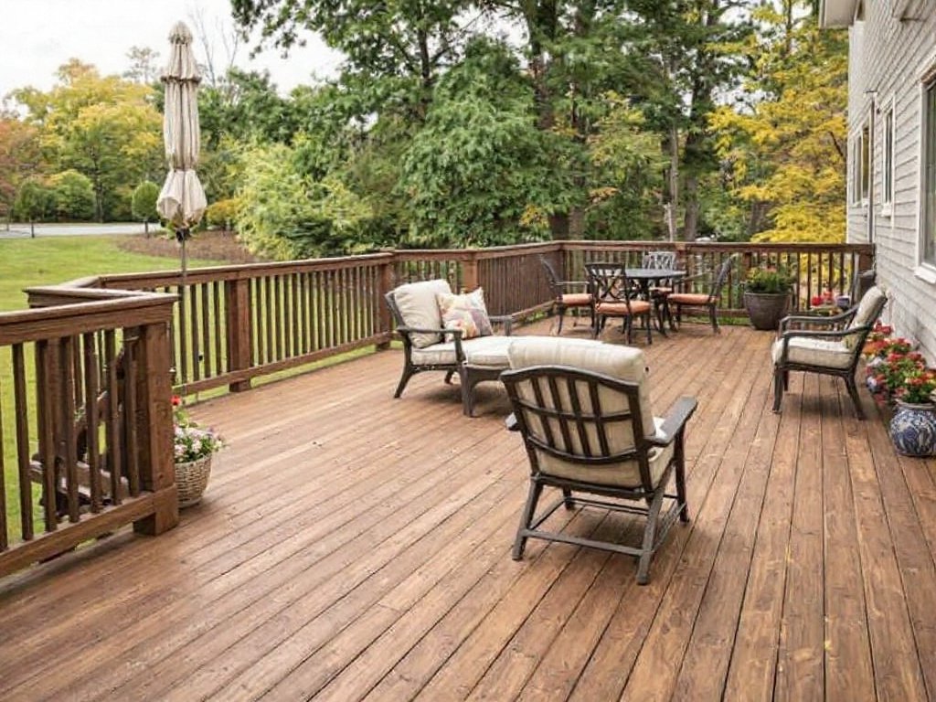 Caption: Expert craftsmen putting the finishing touches to a new, contemporary deck installation in Lexington, MA, taking home aesthetics to another level! Professional craftsmen installing a brand-new, contemporary deck in a Lexington, MA's home to enhance its aesthetic appeal.