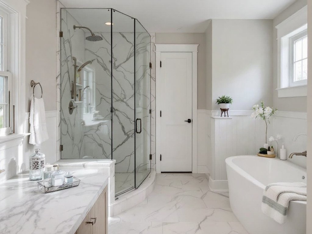 Caption: Experience the brilliance of modern and contemporary bathroom remodeling from our top-rated home contractors in Norwood, MA. Alt Text: Modern and contemporary bathroom remodeling designs by esteemed home contractors near Norwood, MA.