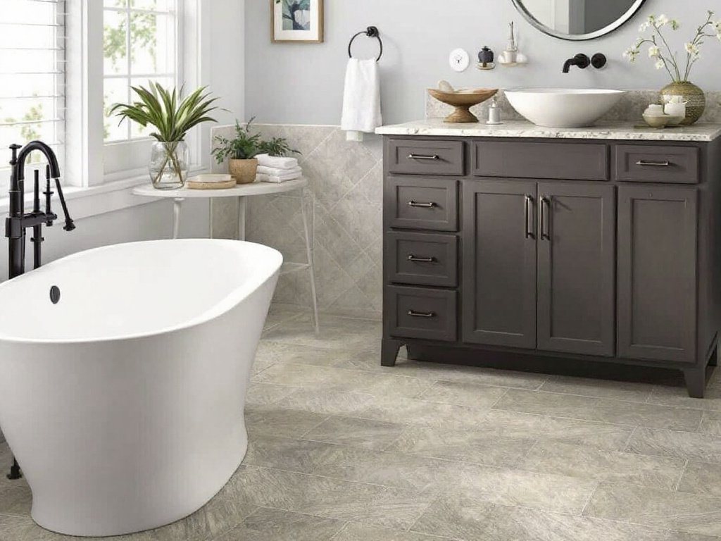 Dramatic Transformation: Top-Quality Tile Flooring Installation and Bathroom Remodeling Near Sudbury, MA Modern, contemporary designed tile flooring and remodeled bathroom near Sudbury, MA.