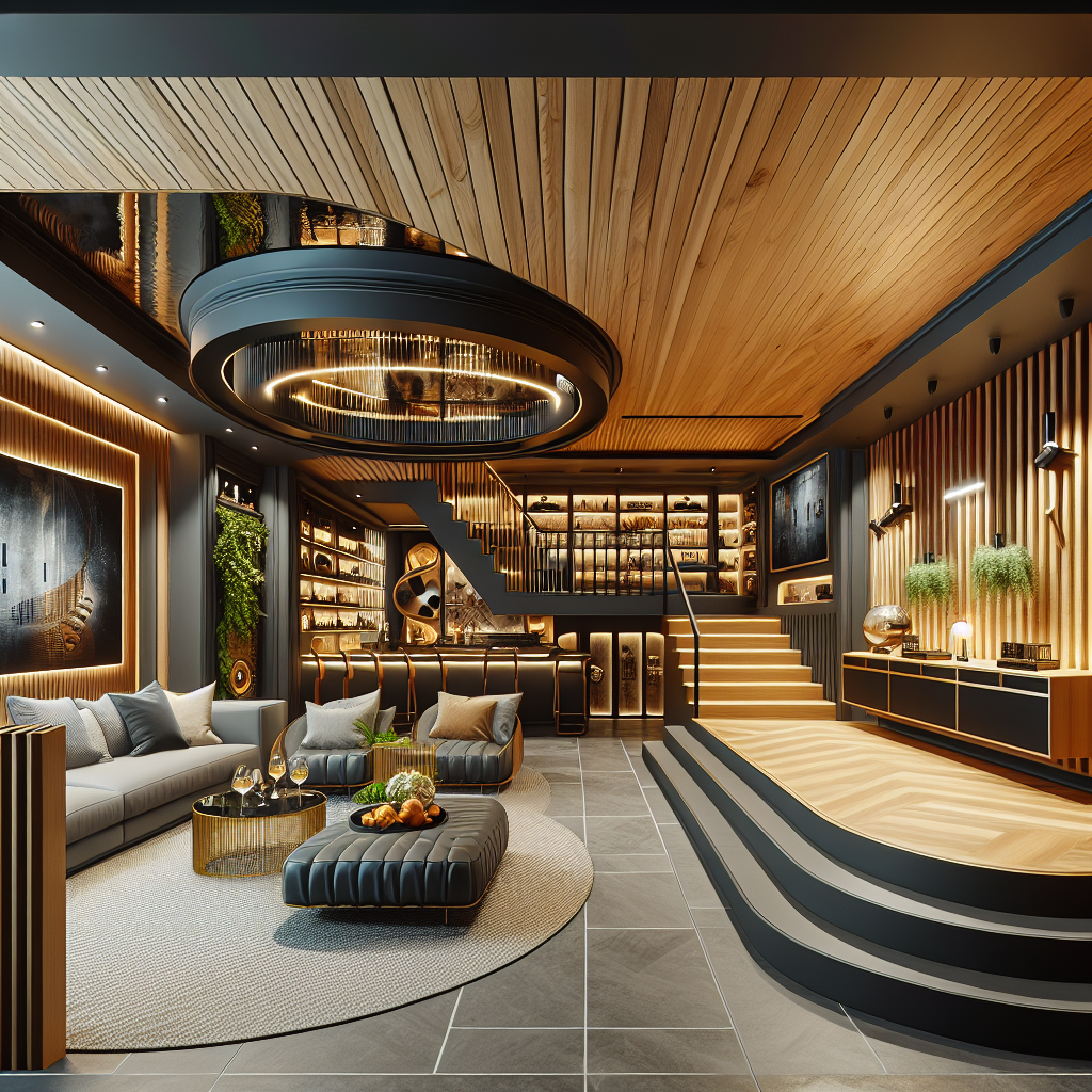 Caption: Uplift your living with our cutting-edge modern and contemporary basement designs; a new transformation awaits! An exquisite design representing modern and contemporary custom-designed basements to transform your underground space.