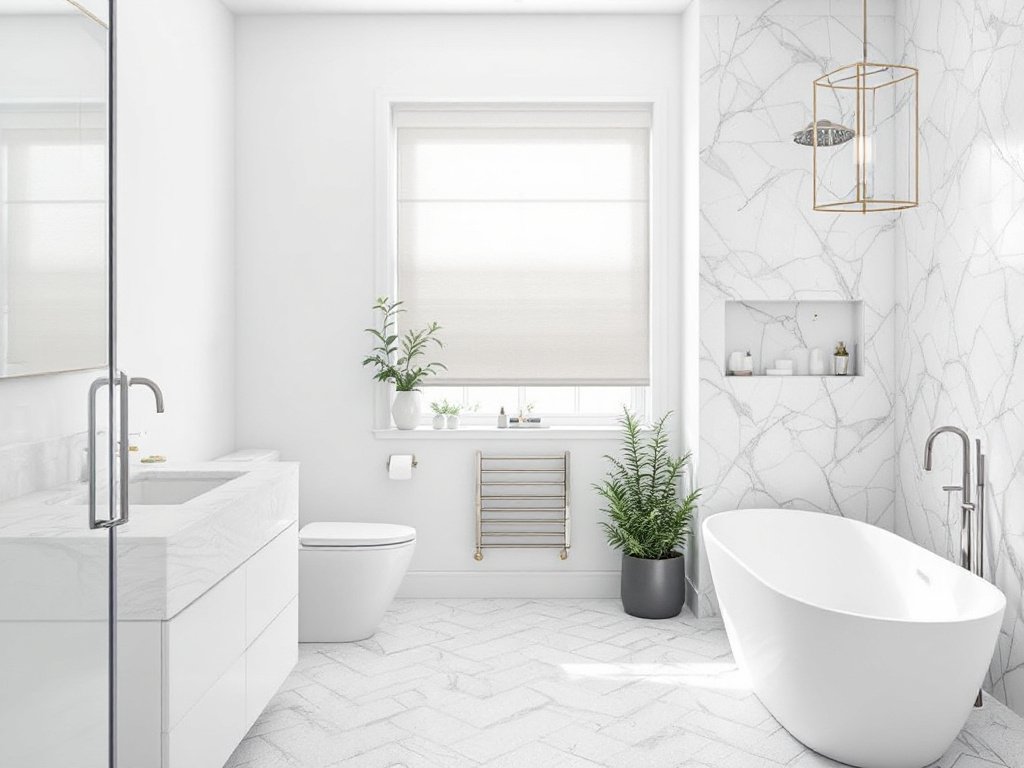 Modern and sleek bathroom transformation showcasing contemporary design elements.