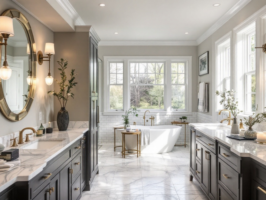 Newly remodeled luxurious bathroom with a modern and contemporary design in Needham, MA.