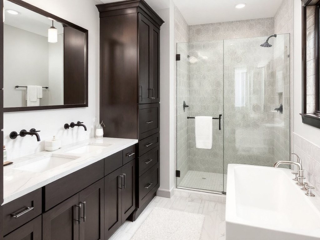 Caption: Local experts from Lincoln, MA crafting the perfect modern bathroom oasis. Alt-text: A team of professional bathroom contractors in Lincoln, MA working on a stylish, contemporary bathroom design.