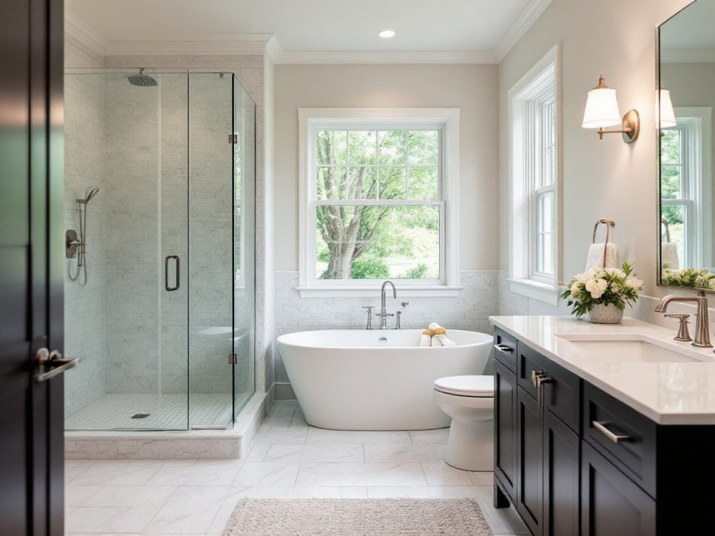 Modern, superior quality bathroom remodeled by top-rated contractors in Ashland, MA.