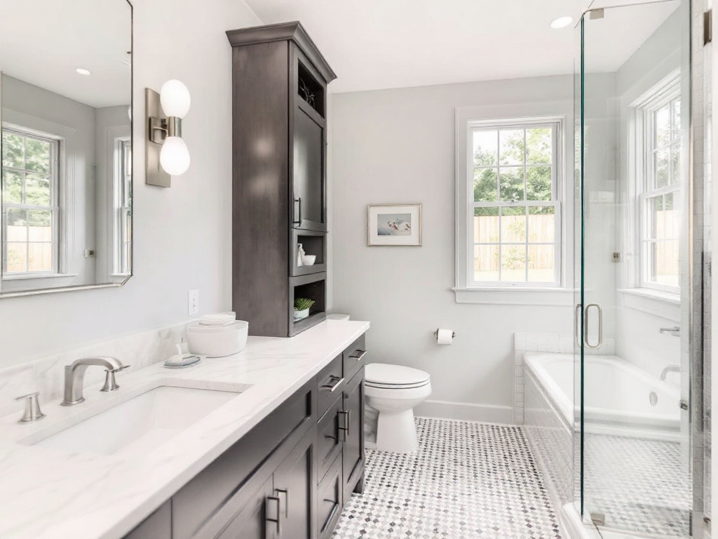 'Contemporary bathroom remodel design by top contractors near Randolph, MA.'