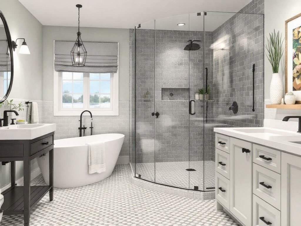 Alt text: Professional tile installation contractors at work in Milton, MA for a bathroom remodeling project.