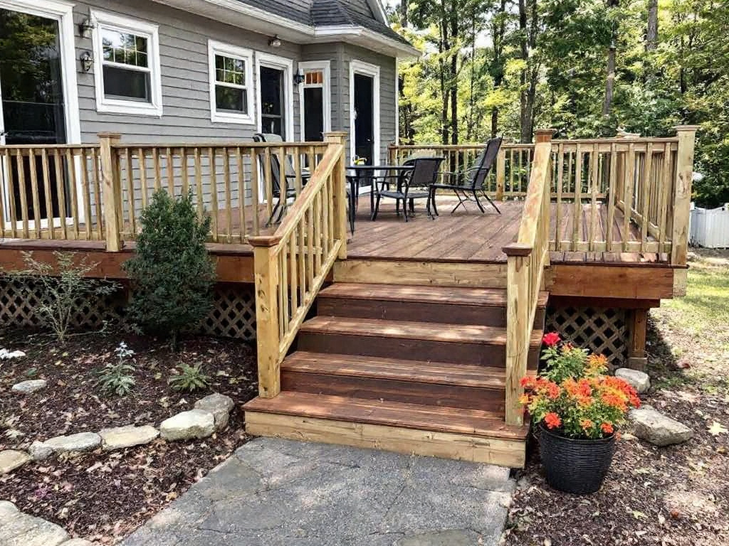 Elevated outdoor living space with a stellar deck installation in Ashland MA; it features a modern and contemporary design.